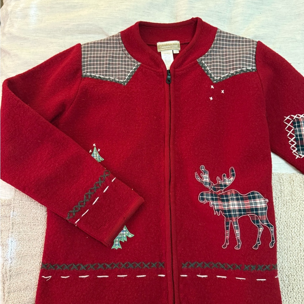 Coldwater Creek Red Kids Jacket with Moose and Tree Design